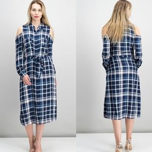 Maison Jules Plaid Cold-Shoulder Dress